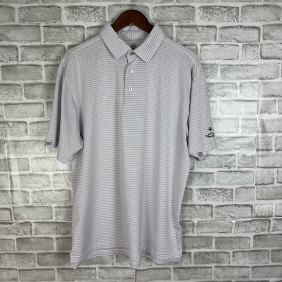 Straight Down x Brandon Dunes Lavender Striped Performance Golf Polo FLAWS LARGE - Picture 2 of 10